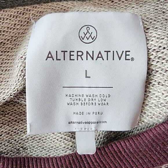 Alternative Apparel Organic Cotton Striped Marron Gray Knit Sweater Mens Large - Picture 6 of 8